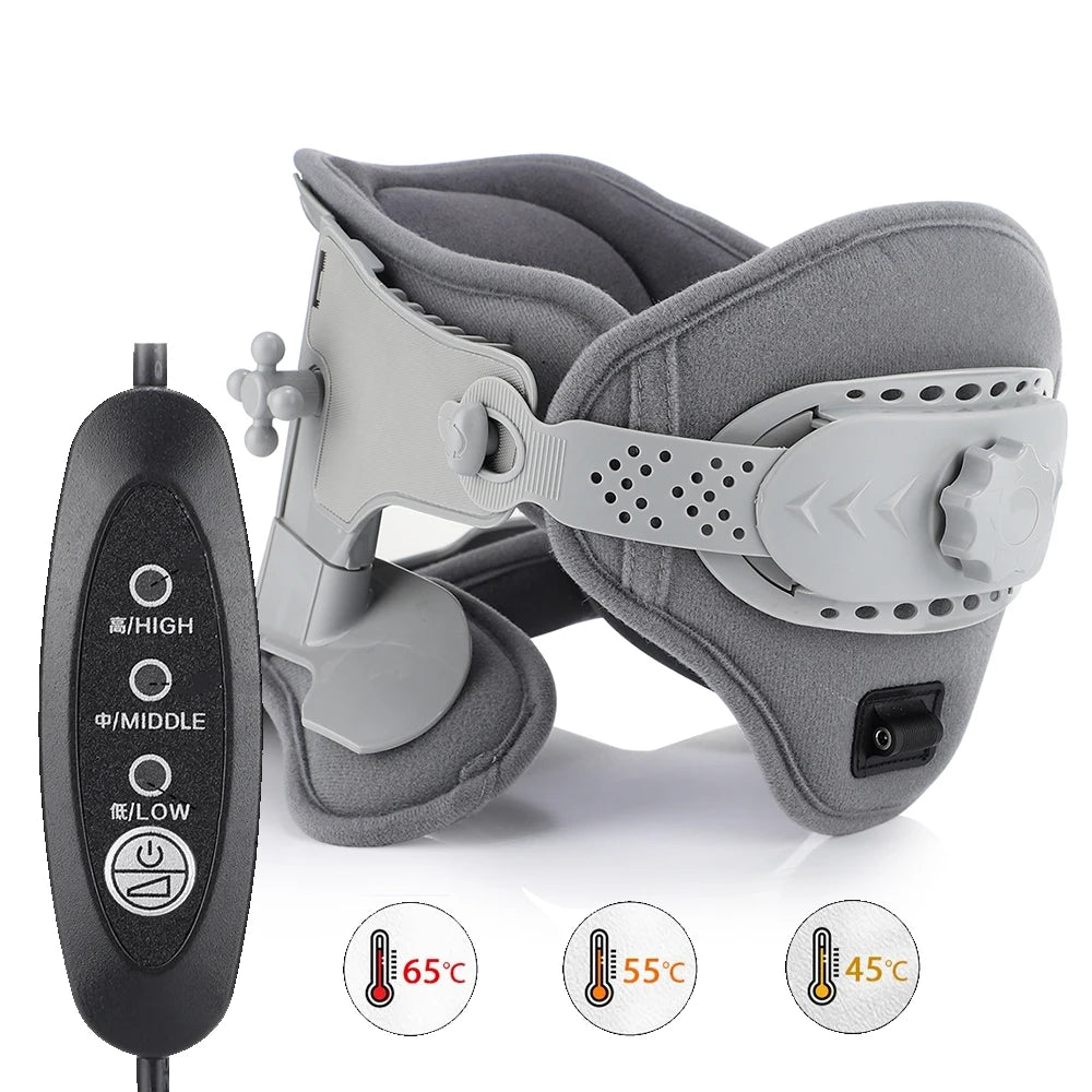 3 in 1 Neck Cervical Traction Electric Heating Spine Stretcher Support Collar Home
