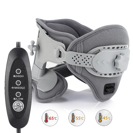 3 in 1 Neck Cervical Traction Electric Heating Spine Stretcher Support Collar Home