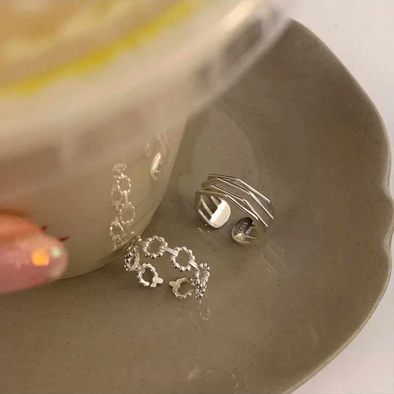 VENTFILLE 925 Sterling Silver Finger Rings Hollow Chain