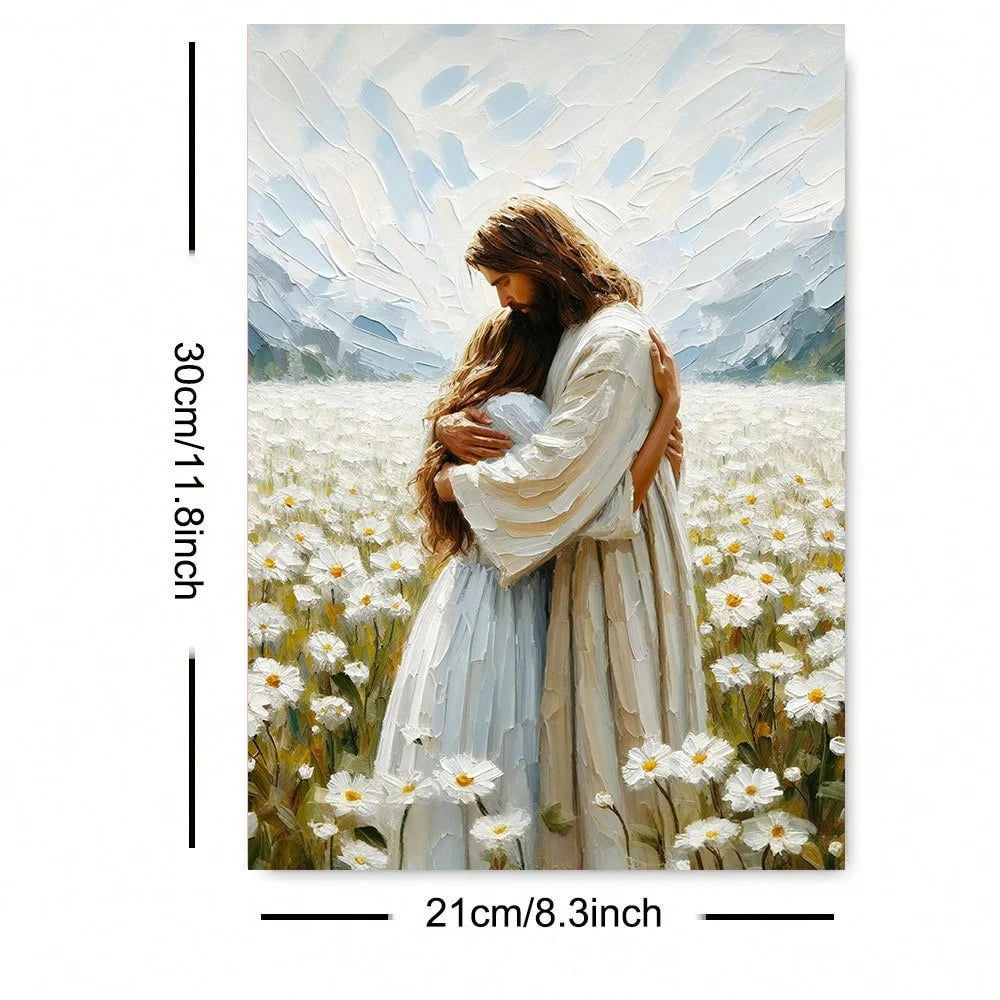 Jesus hugs girl canvas painting poster home decoration