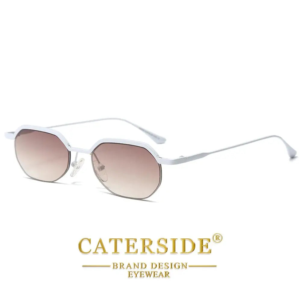Retro Polygon Sunglasses Men Metal Semi Rimless
