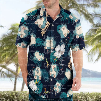 SUMMER New Snorlax Hawaiian Shirt Tropical Anime Aloha Shirt
