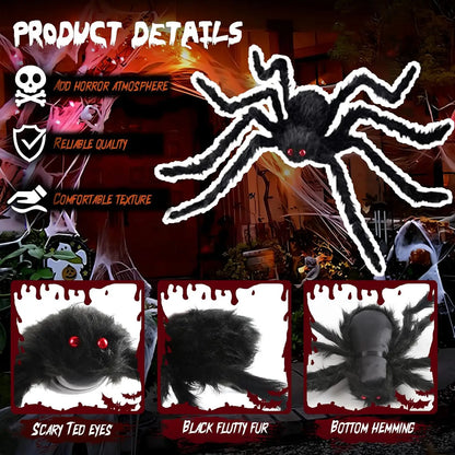 Giant Black Plush Spider Halloween Decoration Props