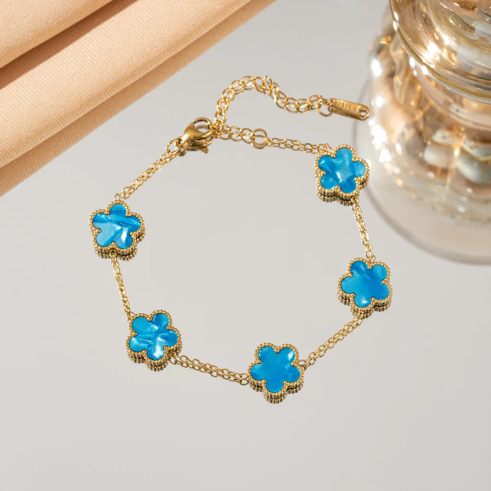 Adjustable Gold-Plated Stainless Steel Plant Flower Bracelet