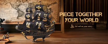 Seahorse Barque Wooden 3D Puzzle 1:100 Scale DIY Sailboat