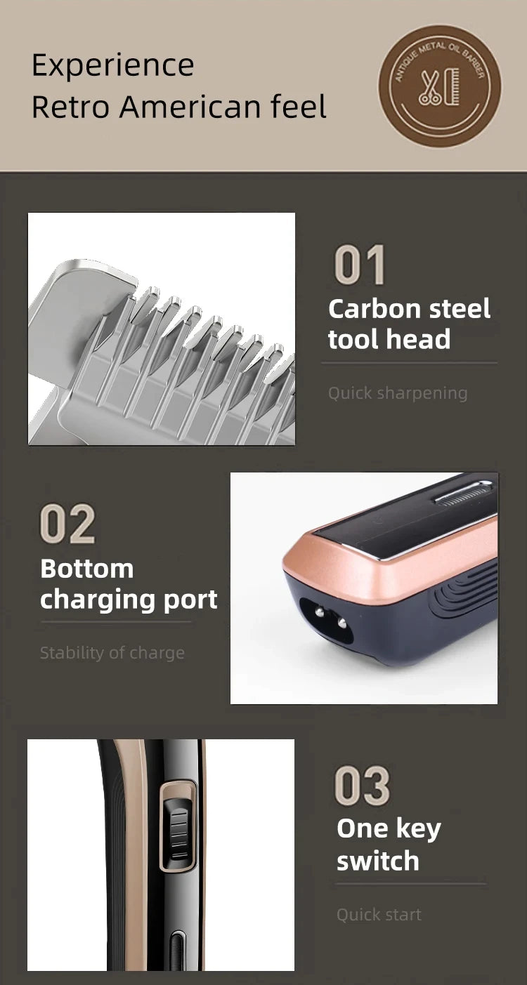 KM-418 Waterproof Hair Clipper Rechargeable Electric Trimmer
