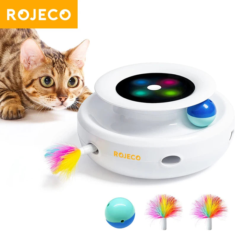 2 in 1 Smart Cat Toys Automatic Feather Fun Ball Toy Set