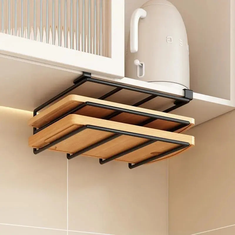 Kitchen Hanging Organizer Rack with Hooks Under Cupboard Paper Towel Rags