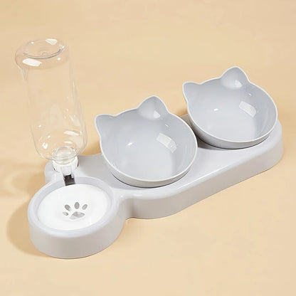 Pet Bowls With Water Feeder 3 In 1 Ear Design Tilted Food Bowl Set