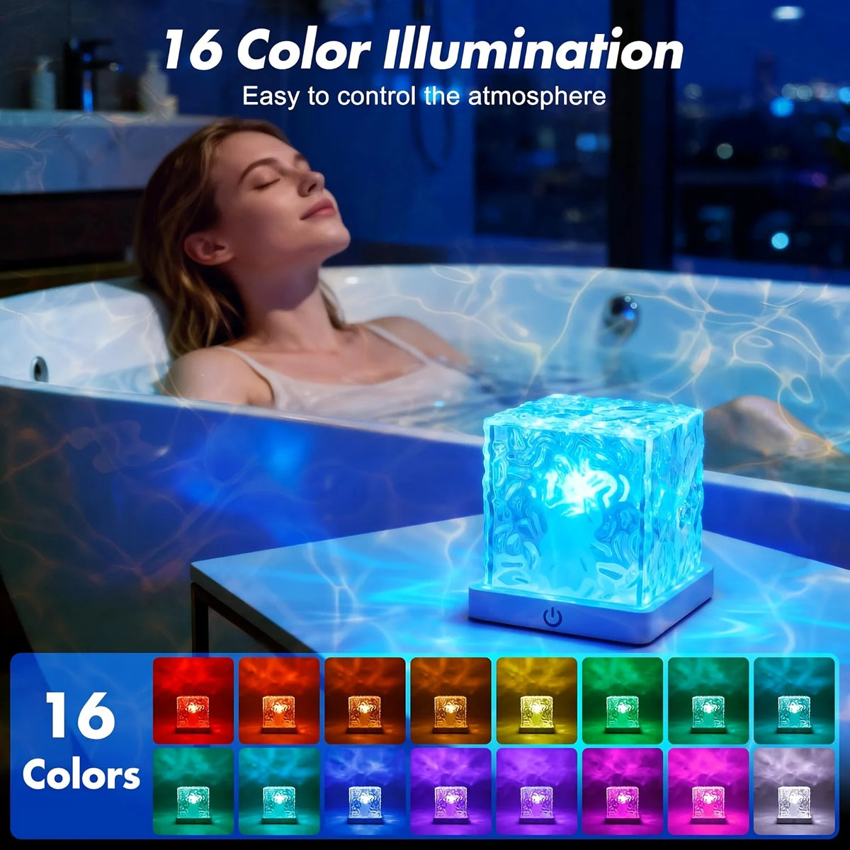 Rechargeable Shower Lamp with 16-Color Wave Projector