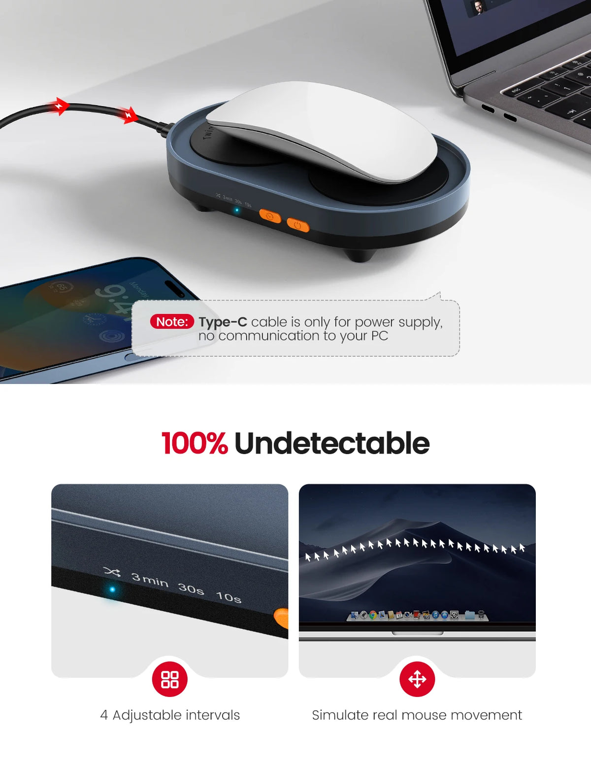 Dual Turntable Mouse Mover with Adjustable Intervals
