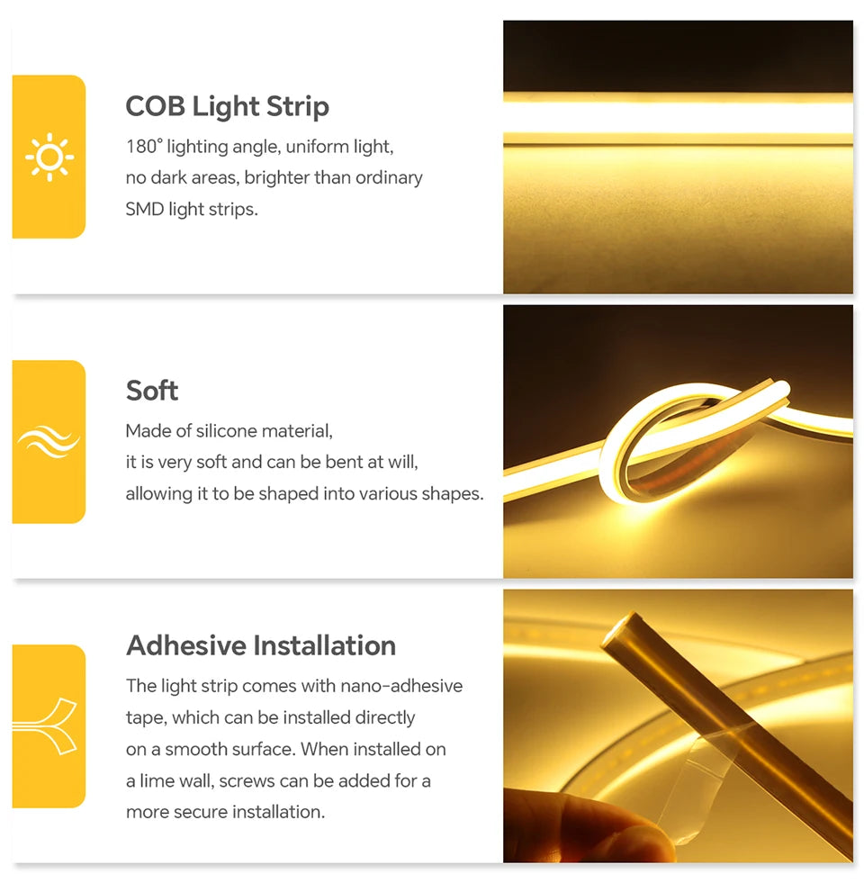 Super Bright 220V COB LED Strip Neon Lights 280LEDs