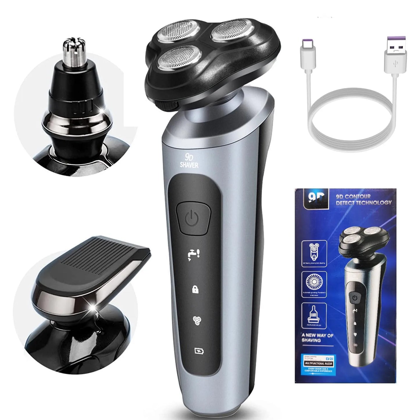 New 9D Man Electric Razor Face Shaver USB Full-body Trimmer