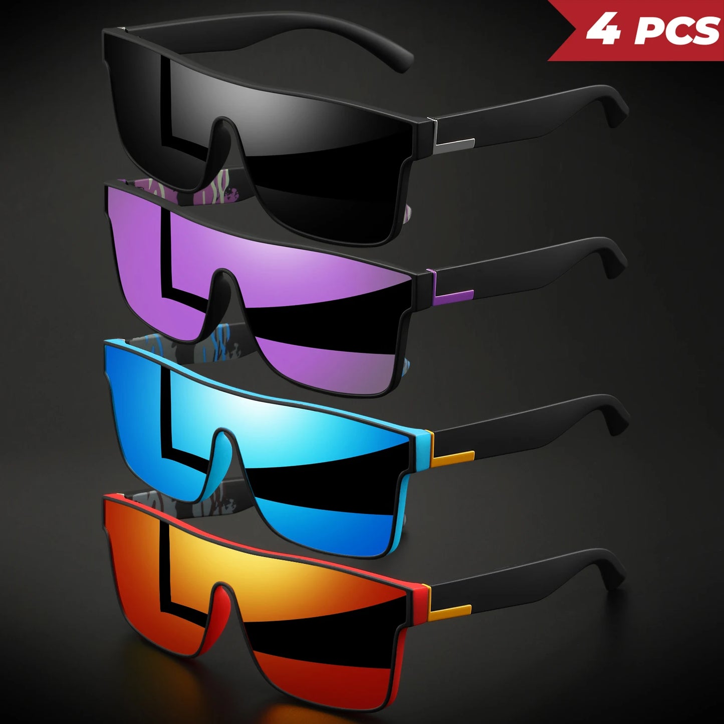 4PCS Classic Colorful Square Sports Sunglasses