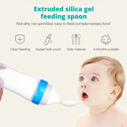 Safe Useful Silicone Baby Bottle with Spoon Food Supplement