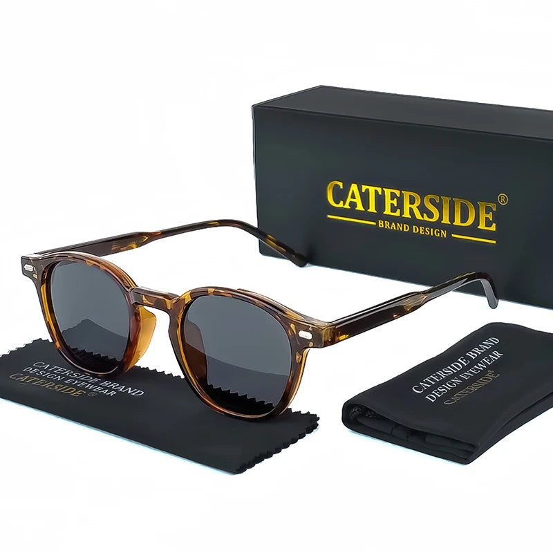 Caterside Polarized Round Sunglasses Men TR Frame