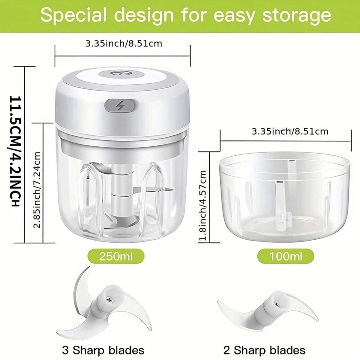 100ml/250ml Electric Mini Garlic Press Chopper Grinder