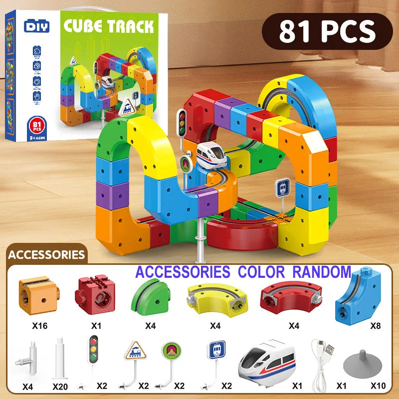 Kids Magnetic Rail Car Cube Toys Educational Toy