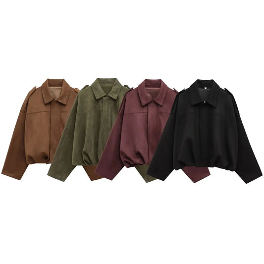 Women's Street Fashion Solid Coats Bat Sleeves Vintage Jackets