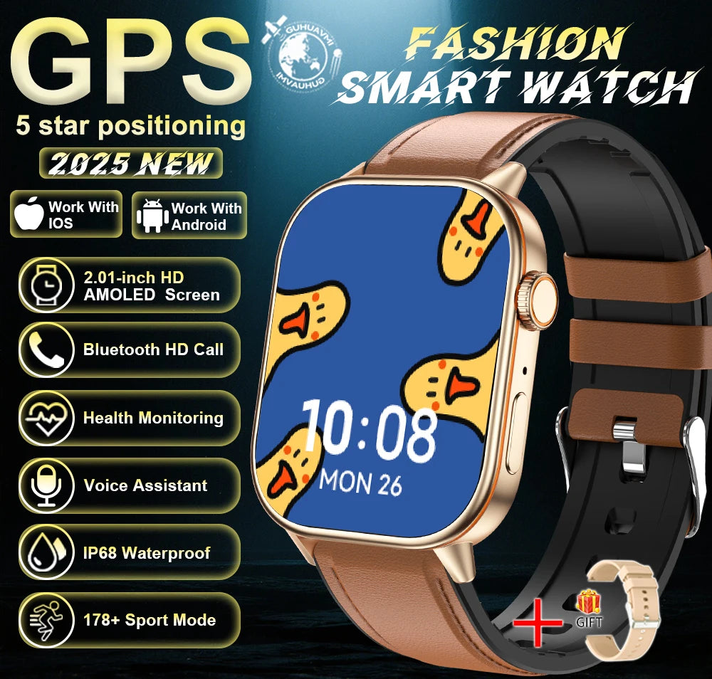 New For Android iOS Outdoor GPS Smart Watch Men 2.01" HD AMOLED
