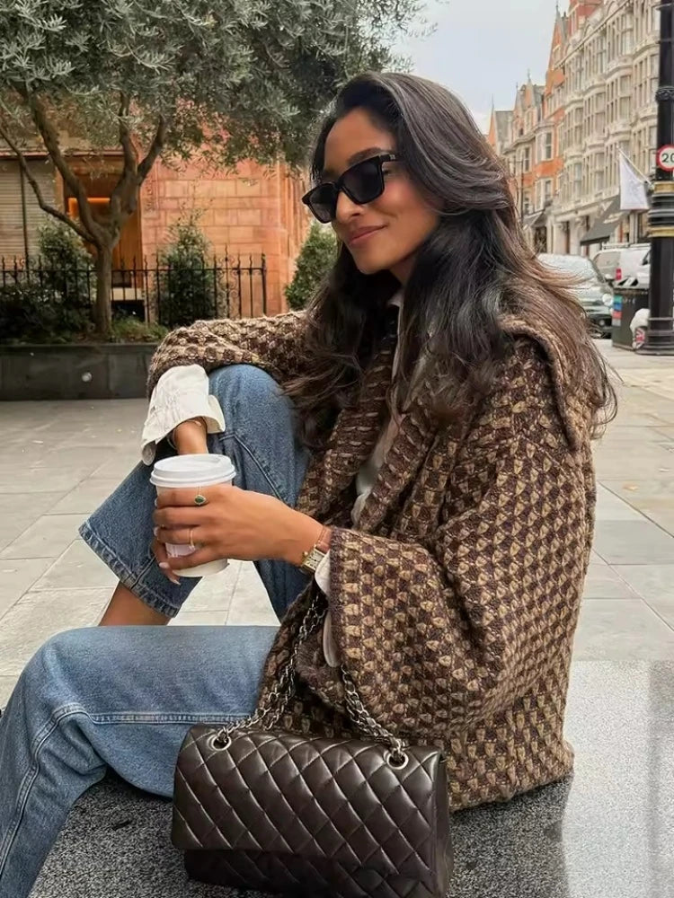 New Autumn Brown Long Sleeve Knitted Cardigans Women
