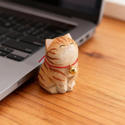 Cute Cat Animals Figurine Decorative Wooden Ornament