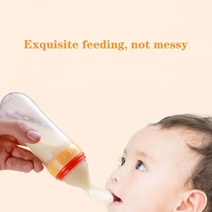 Safe Useful Silicone Baby Bottle with Spoon Food Supplement