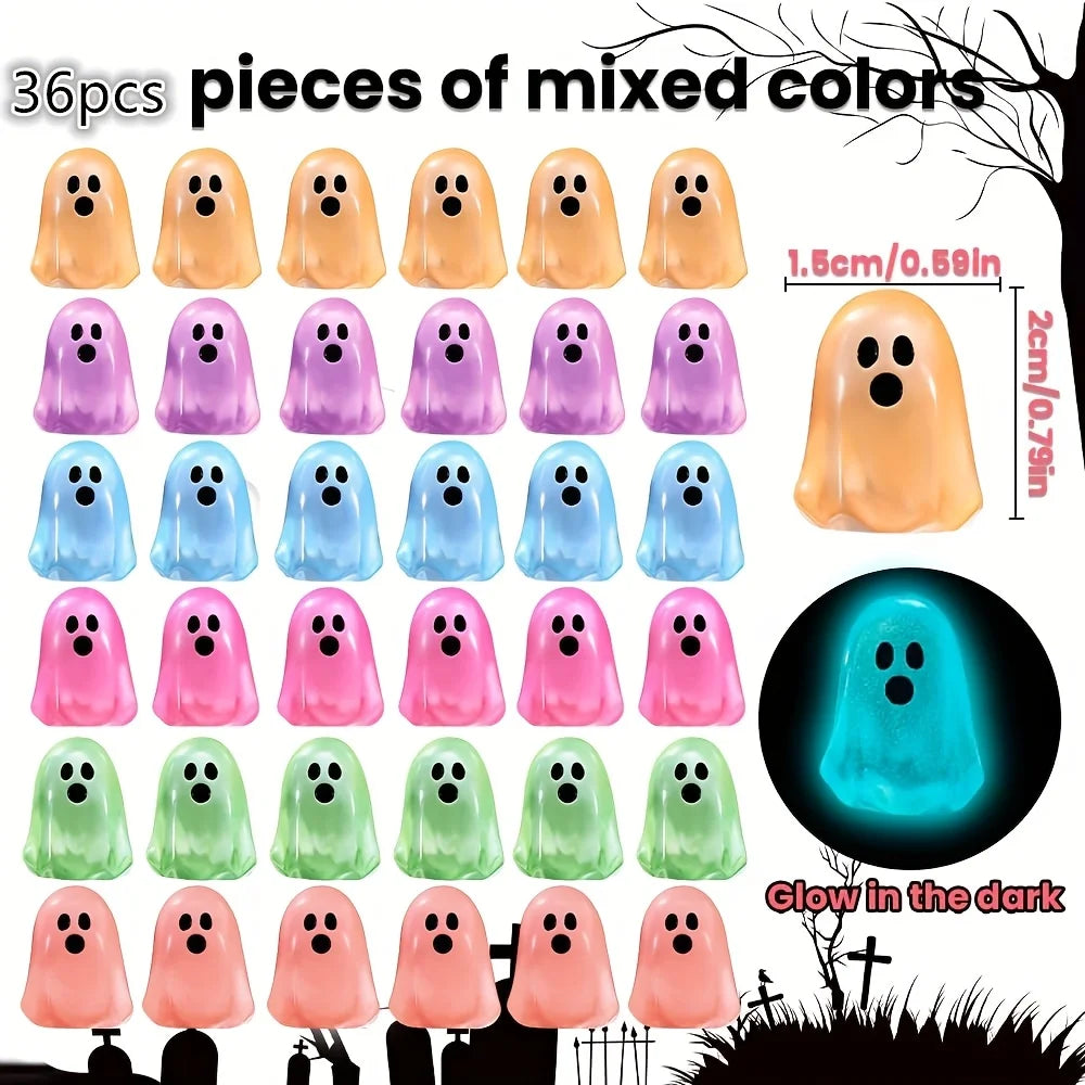 36pcs Halloween Mini Ghosts Figures, Luminous Small Little Resin Ghost Figurines