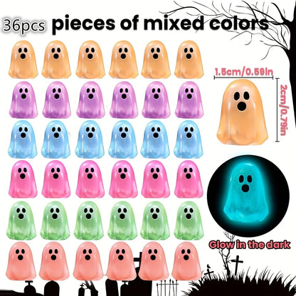 36pcs Halloween Mini Ghosts Figures, Luminous Small Little Resin Ghost Figurines