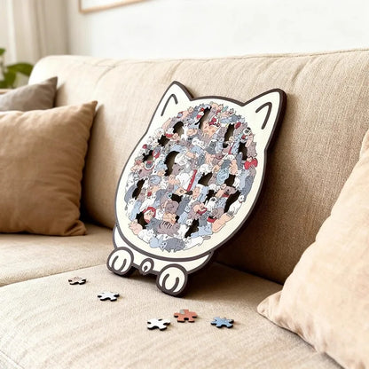 Colored Cat Shaped Wooden Jigsaw Puzzle, Cats Shaped