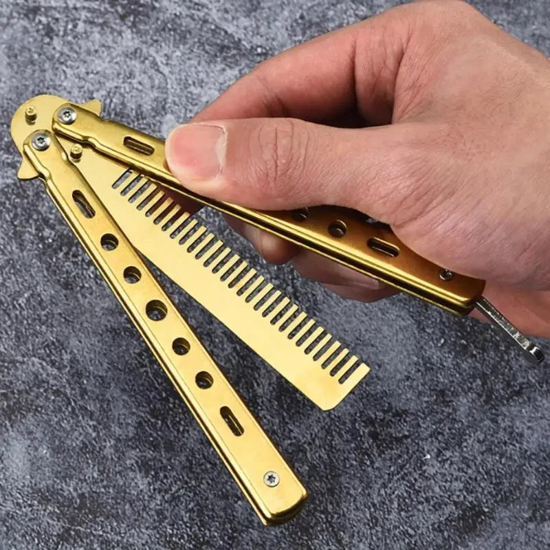 Foldable Comb Stainless Steel Butterfly Knife Comb Beard Moustache