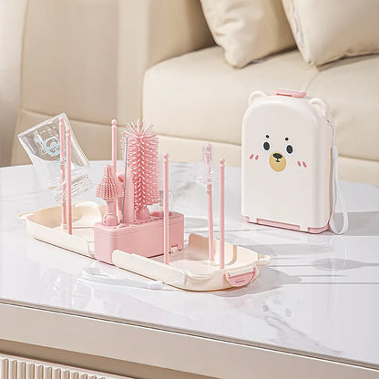Travel Baby Bottle Brush Set - Newborn Safe Silicone Cleaning Brushes