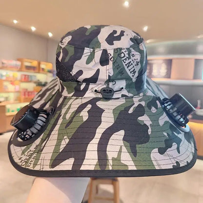 Large Size Quick Dry Bucket Hat With Solar Powered Fan USB Charging
