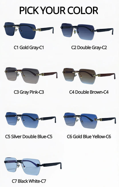 Square Rimless Photochromic Sunglasses Men Vintage