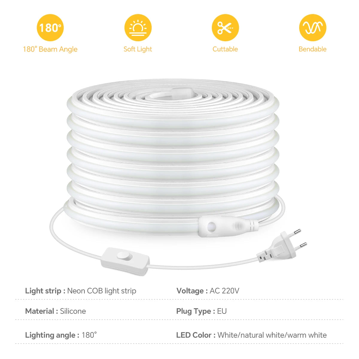 Super Bright 220V COB LED Strip Neon Lights 280LEDs