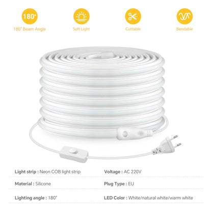 Super Bright 220V COB LED Strip Neon Lights 280LEDs