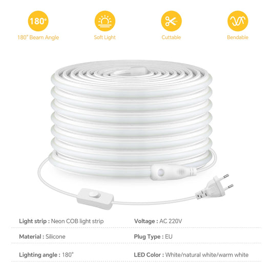 Super Bright 220V COB LED Strip Neon Lights 280LEDs