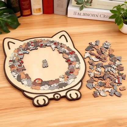 Colored Cat Shaped Wooden Jigsaw Puzzle, Cats Shaped