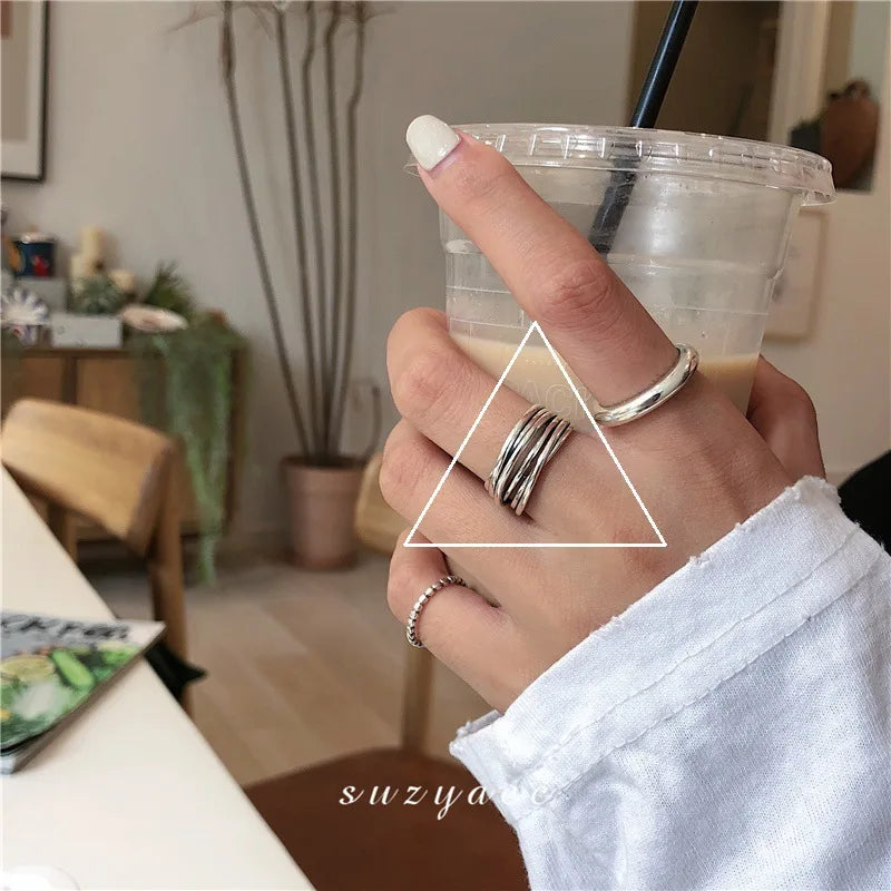 VENTFILLE 925 Sterling Silver Finger Rings Hollow Chain