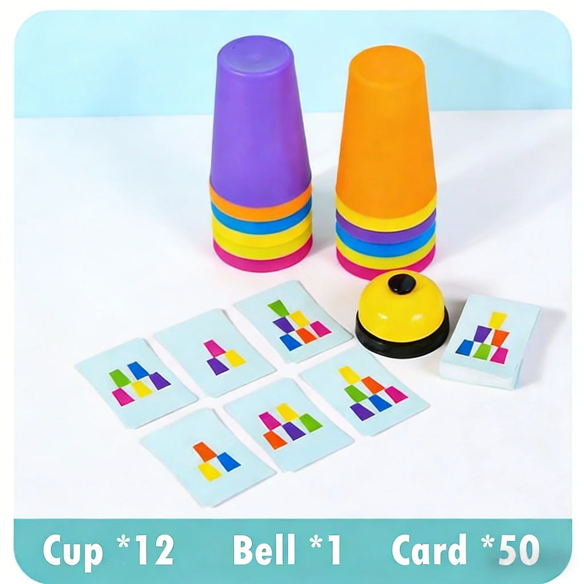 Montessori Toys Stack Cup Game With Card Educational