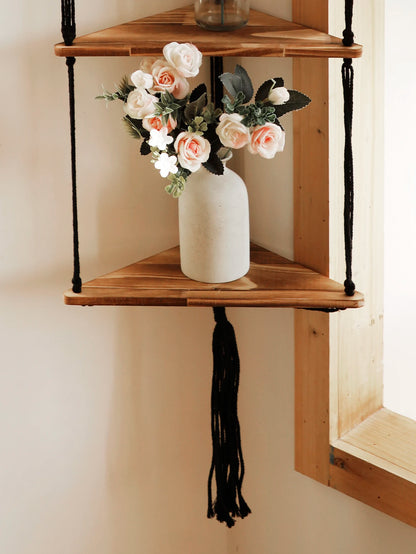 Floating Wall Shelf Wood Triangle Corner Display Stand