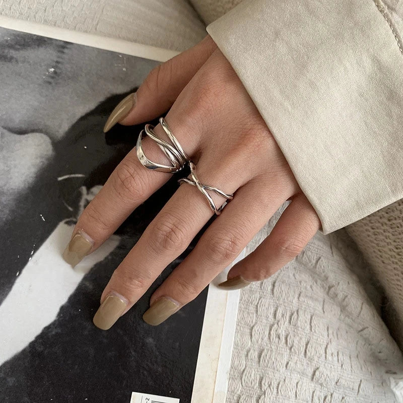 VENTFILLE 925 Sterling Silver Finger Rings Hollow Chain