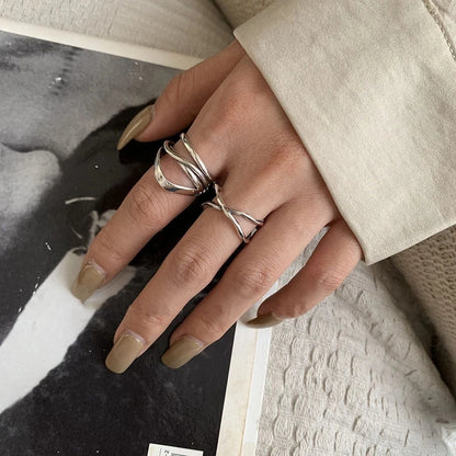 VENTFILLE 925 Sterling Silver Finger Rings Hollow Chain