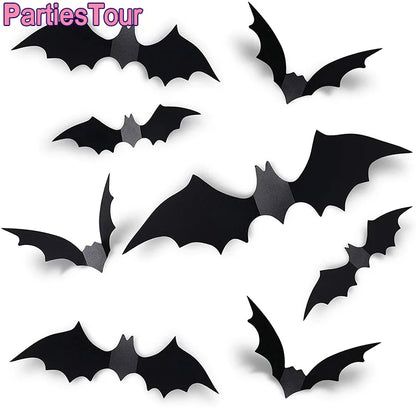 12pcs/Pack 3D Halloween Hanging Bats Wall Stickers
