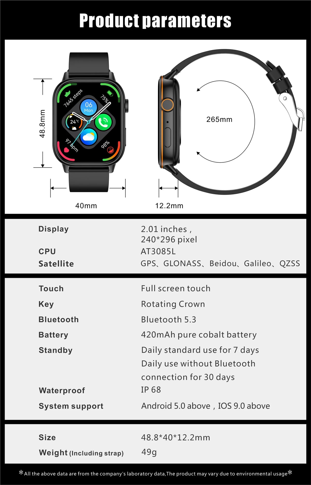 New For Android iOS Outdoor GPS Smart Watch Men 2.01" HD AMOLED