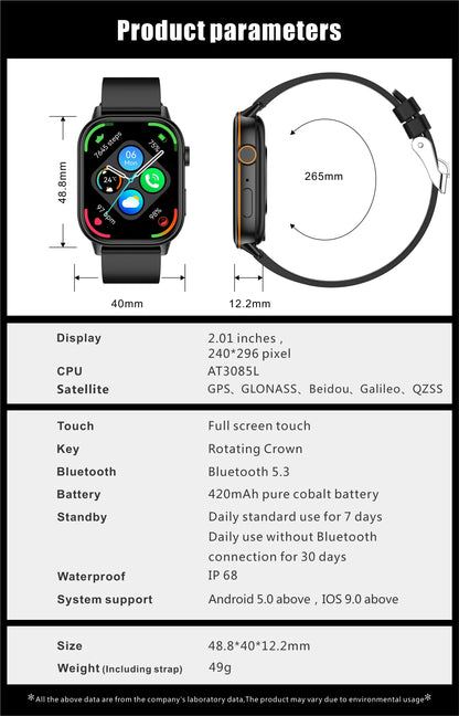 New For Android iOS Outdoor GPS Smart Watch Men 2.01" HD AMOLED