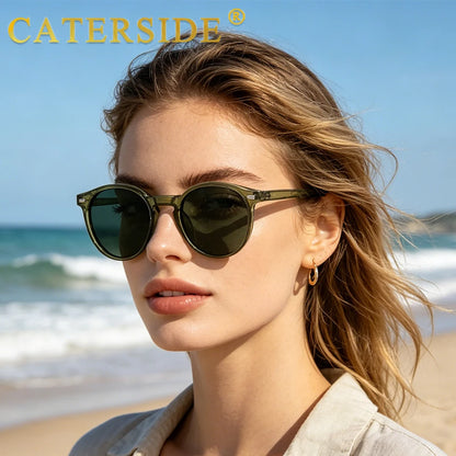 Retro Polarized Round Sunglasses Men TR90 / Acetate Vintage