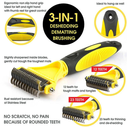 Pets Stainless Steel Grooming Brush Two-Sided Shedding and Dematting Undercoat