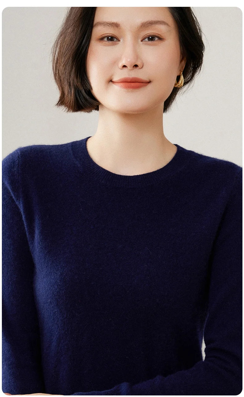 100% Pure Goat Cashmere Knitted Pullovers O-Neck