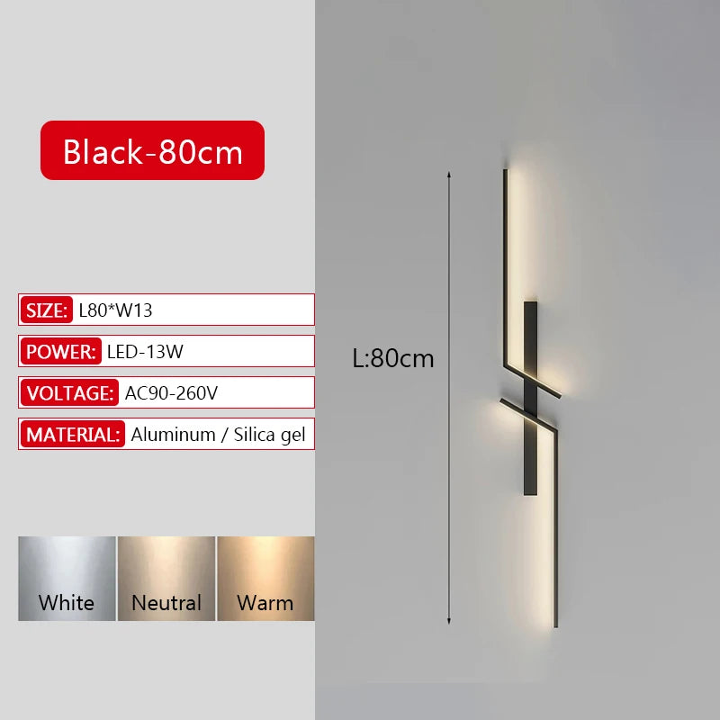 Long Strip LED Wall Lamp Modern Remote Control Dimming Living Roomdecor